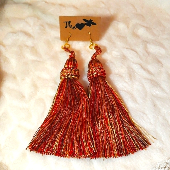 TheluvB's Collection Jewelry - Extra large Boho Tassel earrinds in reds, coppers and gold tones